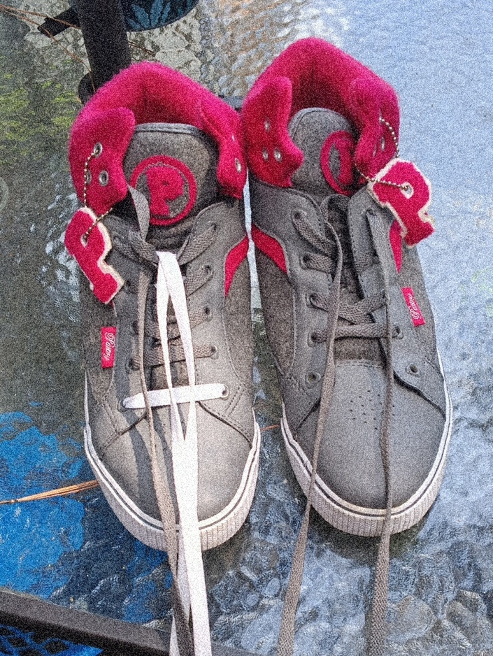 Pastry Gray and Hot Pink High-Top Sneakers